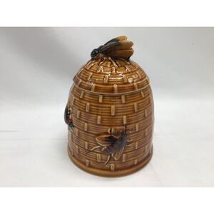 Vintage Honey Jelly Pot Covered Honeybees Basket Hive Crazing MidCentury Kitchy